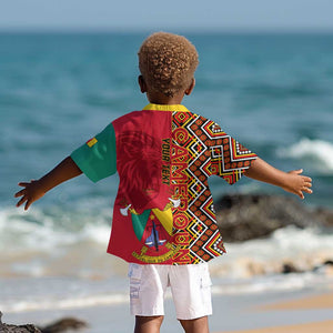 Cameroon National Day Kid Hawaiian Shirt Cameroun Coat Of Arms Ankara Pattern