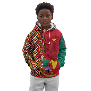 Cameroon National Day Kid Hoodie Cameroun Coat Of Arms Ankara Pattern