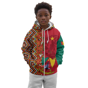 Cameroon National Day Kid Hoodie Cameroun Coat Of Arms Ankara Pattern