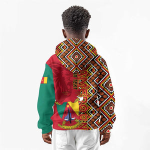 Cameroon National Day Kid Hoodie Cameroun Coat Of Arms Ankara Pattern