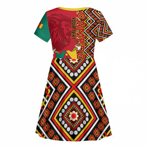 Cameroon National Day Kid Short Sleeve Dress Cameroun Coat Of Arms Ankara Pattern