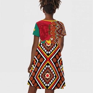 Cameroon National Day Kid Short Sleeve Dress Cameroun Coat Of Arms Ankara Pattern