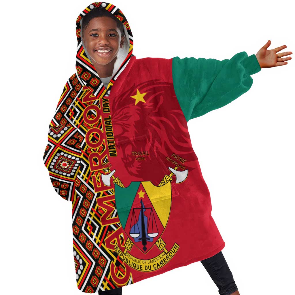 Cameroon National Day KId Wearable Blanket Hoodie Cameroun Coat Of Arms Ankara Pattern