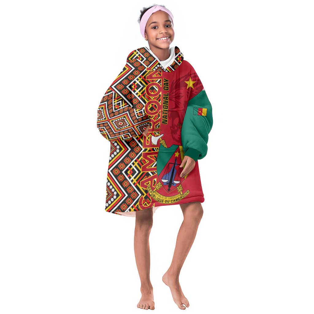 Cameroon National Day KId Wearable Blanket Hoodie Cameroun Coat Of Arms Ankara Pattern