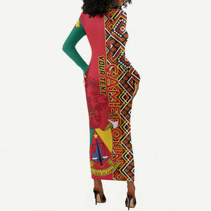 Cameroon National Day Long Sleeve Bodycon Dress Cameroun Coat Of Arms Ankara Pattern