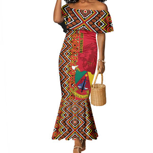 Cameroon National Day Mermaid Dress Cameroun Coat Of Arms Ankara Pattern