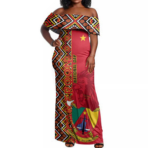 Cameroon National Day Off Shoulder Maxi Dress Cameroun Coat Of Arms Ankara Pattern