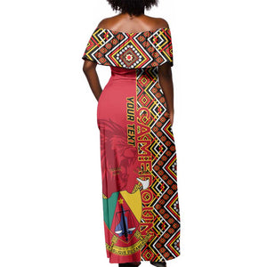 Cameroon National Day Off Shoulder Maxi Dress Cameroun Coat Of Arms Ankara Pattern