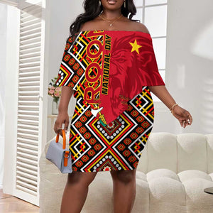 Cameroon National Day Off Shoulder Short Dress Cameroun Coat Of Arms Ankara Pattern LT01