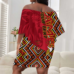 Cameroon National Day Off Shoulder Short Dress Cameroun Coat Of Arms Ankara Pattern LT01