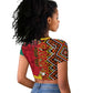 Cameroon National Day Raglan Cropped T shirt Cameroun Coat Of Arms Ankara Pattern