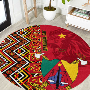 Cameroon National Day Round Carpet Cameroun Coat Of Arms Ankara Pattern