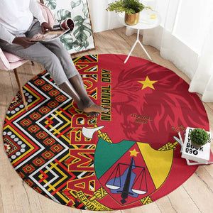 Cameroon National Day Round Carpet Cameroun Coat Of Arms Ankara Pattern