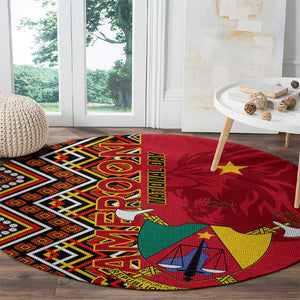 Cameroon National Day Round Carpet Cameroun Coat Of Arms Ankara Pattern