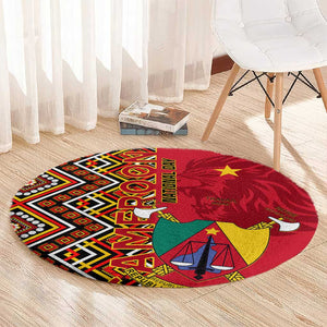 Cameroon National Day Round Carpet Cameroun Coat Of Arms Ankara Pattern