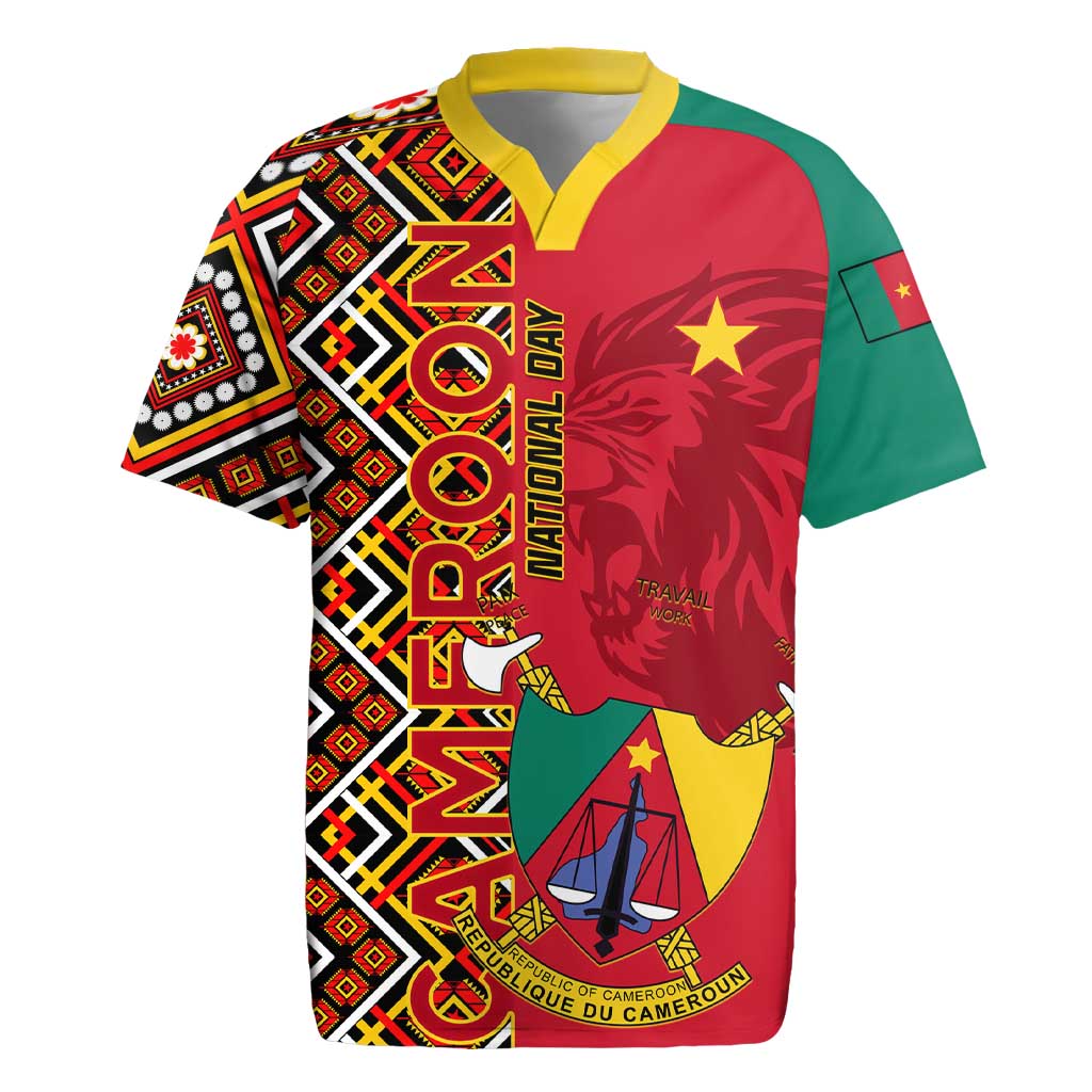 Cameroon National Day Rugby Jersey Cameroun Coat Of Arms Ankara Pattern