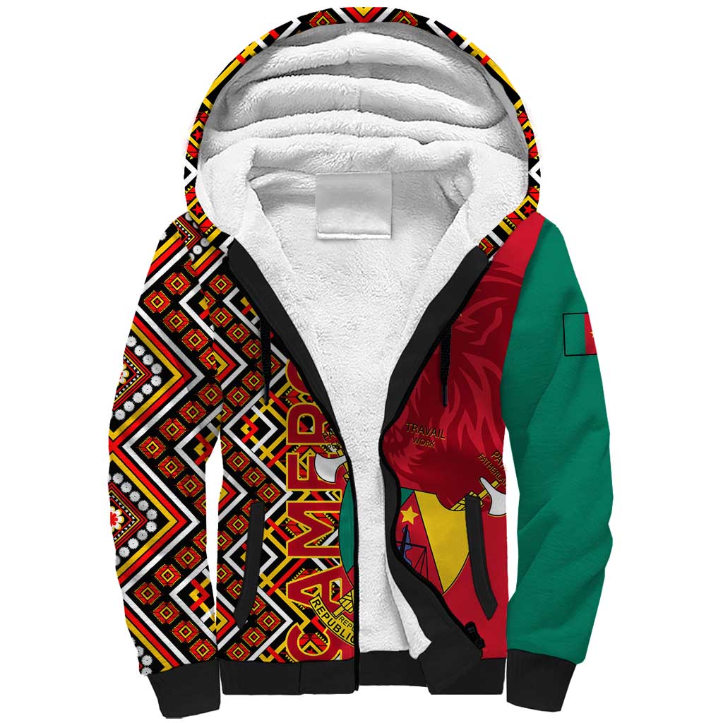 Cameroon National Day Sherpa Hoodie Cameroun Coat Of Arms Ankara Pattern