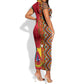 Cameroon National Day Short Sleeve Bodycon Dress Cameroun Coat Of Arms Ankara Pattern LT01