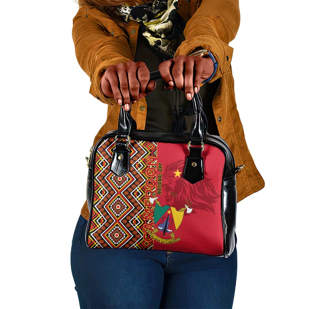 Cameroon National Day Shoulder Handbag Cameroun Coat Of Arms Ankara Pattern