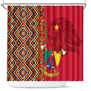 Cameroon National Day Shower Curtain Cameroun Coat Of Arms Ankara Pattern