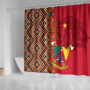 Cameroon National Day Shower Curtain Cameroun Coat Of Arms Ankara Pattern