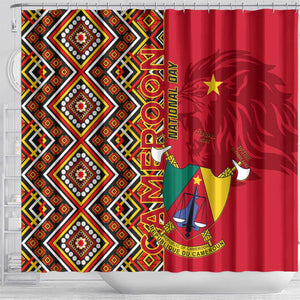 Cameroon National Day Shower Curtain Cameroun Coat Of Arms Ankara Pattern