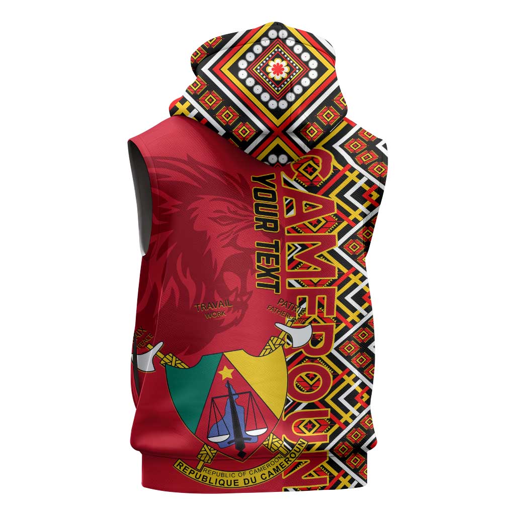 Cameroon National Day Sleeveless Zip Hoodie Cameroun Coat Of Arms Ankara Pattern - African Pride