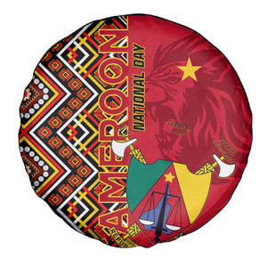 Cameroon National Day Spare Tire Cover Cameroun Coat Of Arms Ankara Pattern