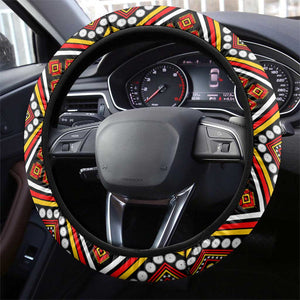 Cameroon National Day Steering Wheel Cover Cameroun Coat Of Arms Ankara Pattern