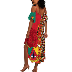 Cameroon National Day Summer Maxi Dress Cameroun Coat Of Arms Ankara Pattern