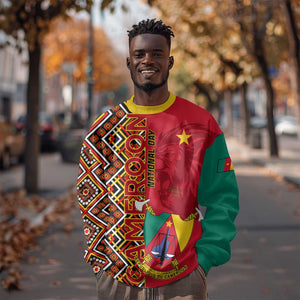 Cameroon National Day Sweatshirt Cameroun Coat Of Arms Ankara Pattern