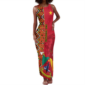 Cameroon National Day Tank Maxi Dress Cameroun Coat Of Arms Ankara Pattern