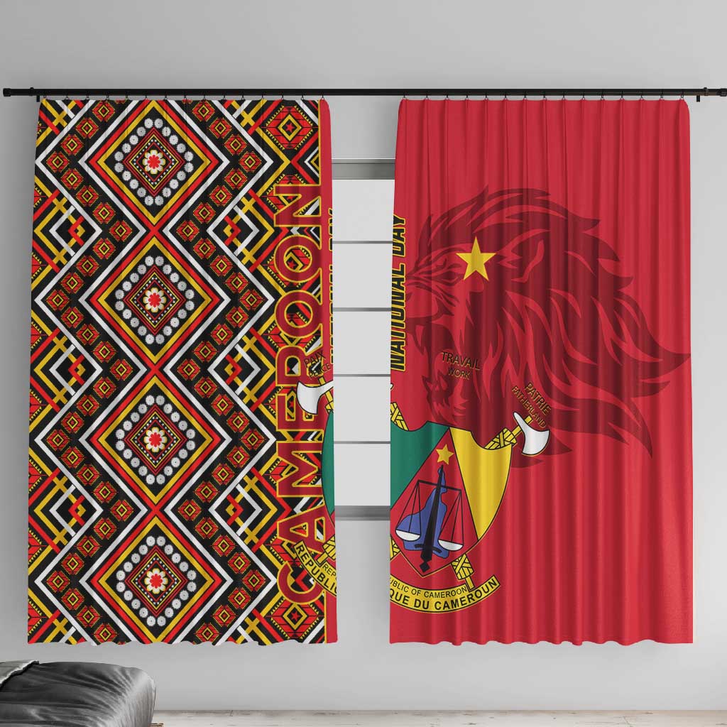 Cameroon National Day Window Curtain Cameroun Coat Of Arms Ankara Pattern