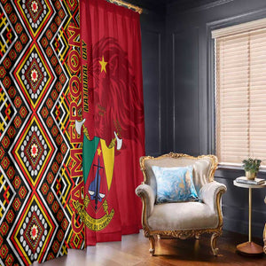Cameroon National Day Window Curtain Cameroun Coat Of Arms Ankara Pattern
