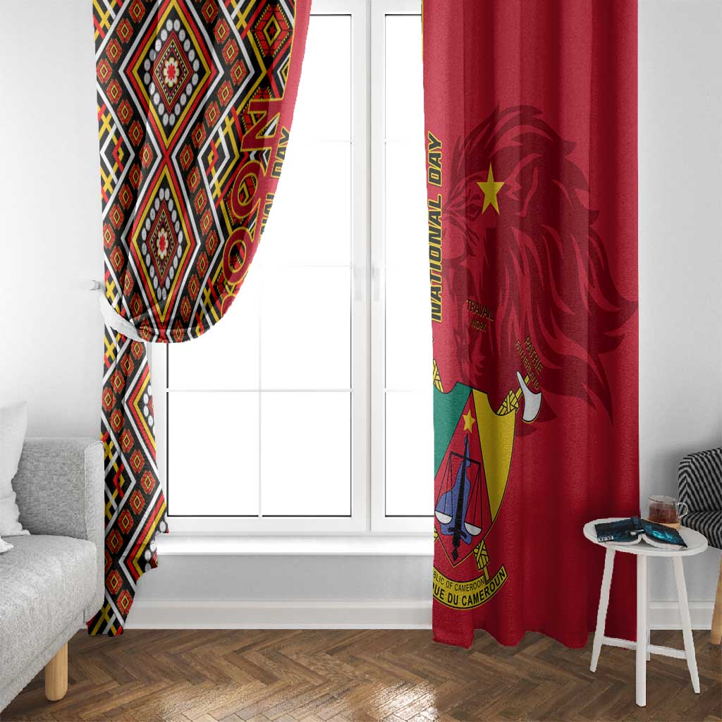 Cameroon National Day Window Curtain Cameroun Coat Of Arms Ankara Pattern