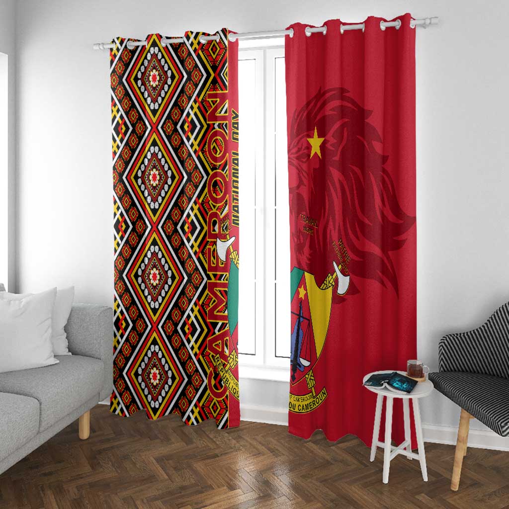 Cameroon National Day Window Curtain Cameroun Coat Of Arms Ankara Pattern