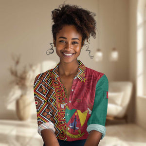 Cameroon National Day Women Casual Shirt Cameroun Coat Of Arms Ankara Pattern