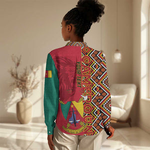 Cameroon National Day Women Casual Shirt Cameroun Coat Of Arms Ankara Pattern