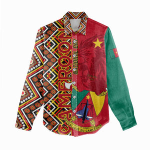 Cameroon National Day Women Casual Shirt Cameroun Coat Of Arms Ankara Pattern