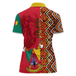 Cameroon National Day Women Polo Shirt Cameroun Coat Of Arms Ankara Pattern