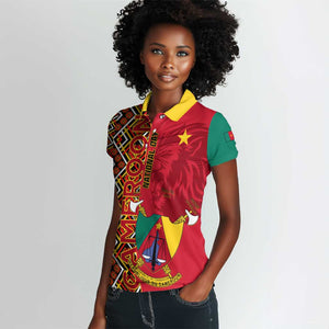 Cameroon National Day Women Polo Shirt Cameroun Coat Of Arms Ankara Pattern