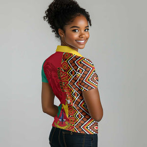 Cameroon National Day Women Polo Shirt Cameroun Coat Of Arms Ankara Pattern