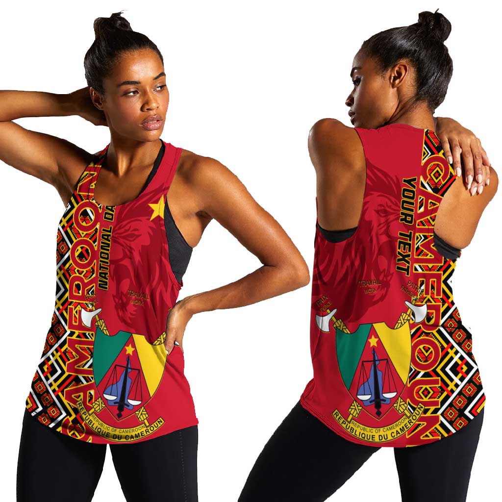 Cameroon National Day Women Racerback Tank Cameroun Coat Of Arms Ankara Pattern