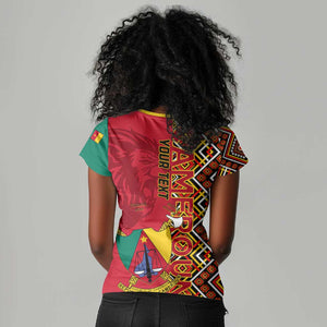 Cameroon National Day Women V-Neck T-Shirt Cameroun Coat Of Arms Ankara Pattern