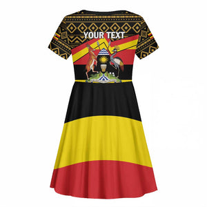 Personalized Uganda Kid Short Sleeve Dress African Pattern - Independence Day 1962