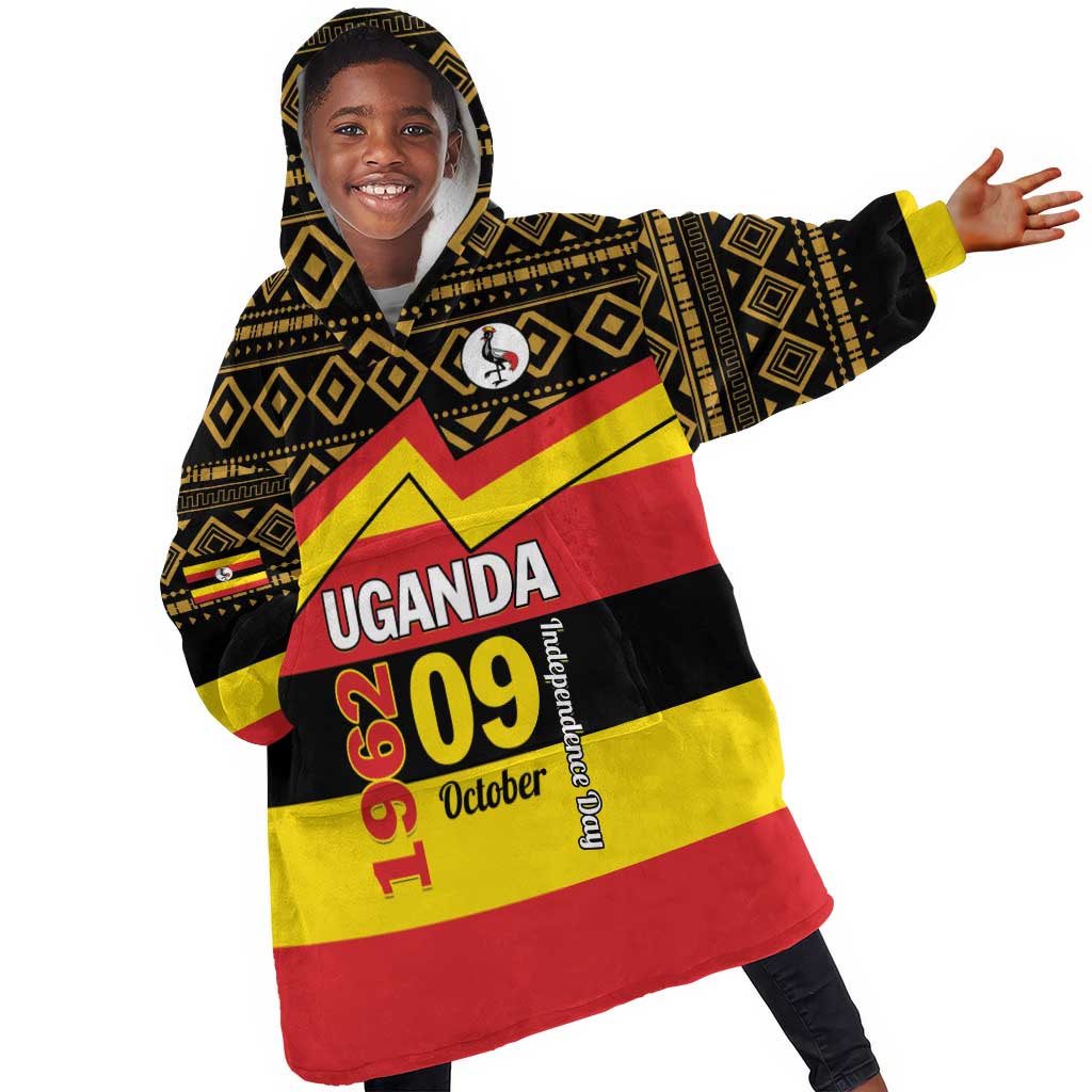 Personalized Uganda KId Wearable Blanket Hoodie African Pattern - Independence Day 1962