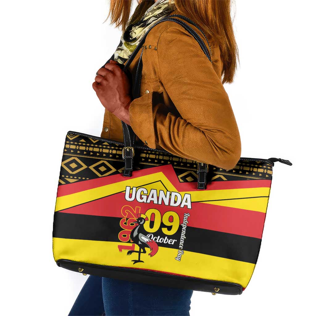 Uganda Leather Tote Bag African Pattern - Independence Day 1962