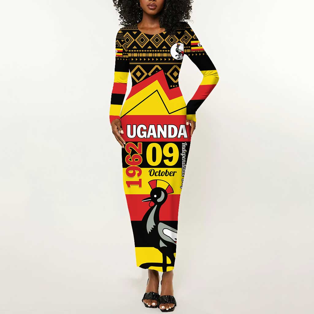 Personalized Uganda Long Sleeve Bodycon Dress African Pattern - Independence Day 1962