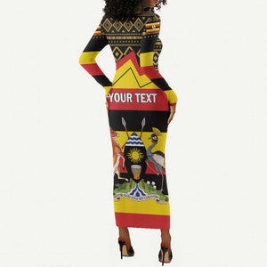 Personalized Uganda Long Sleeve Bodycon Dress African Pattern - Independence Day 1962