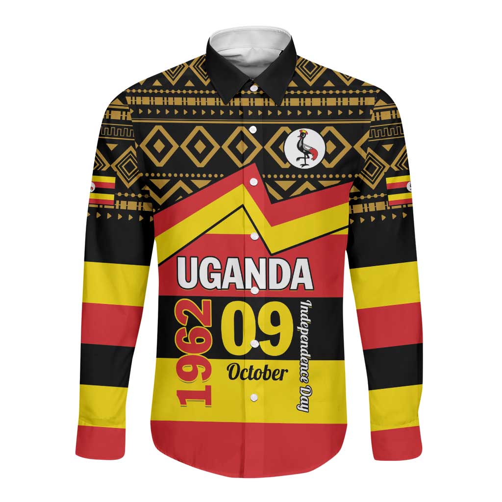 Personalized Uganda Long Sleeve Button Shirt African Pattern - Independence Day 1962